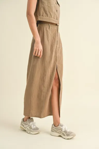 Evercado - Linen Front Slit Maxi Skirt