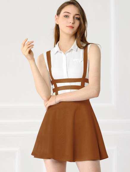 Allegra K- Stretchy Straps A-line Mini Suspender Skirt
