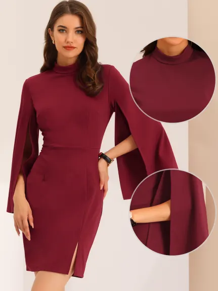 Allegra K- Split Sleeve Slim Fit Mini Bodycon Dress