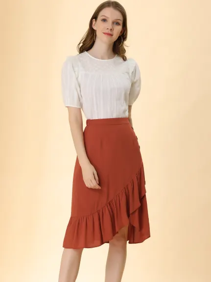 Allegra K- High Waisted Asymmetrical Ruffle Hem Skirt