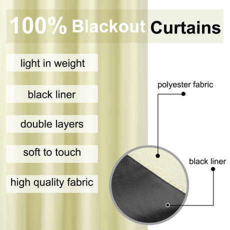 PiccoCasa- 100% Blackout Waterproof Grommet Curtains with Black Liner, 2 Panels Set 52 x 84 Inch