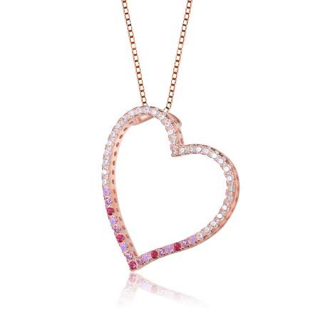Genevive Rose Gold Plated Cubic Zirconia Heart Shape Necklace