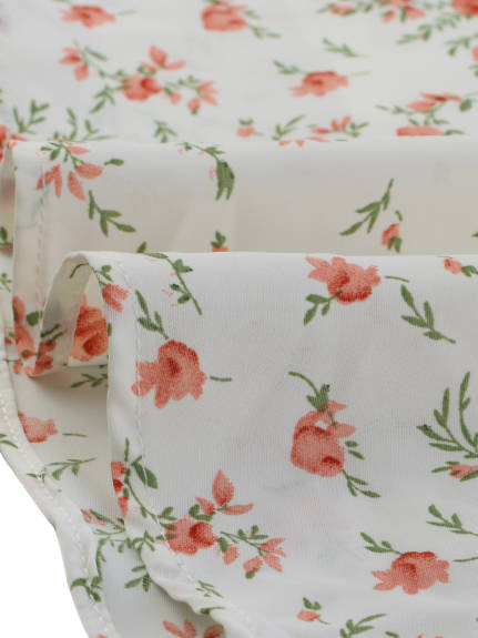 Allegra K- Button Front Tie Waist Vintage Long Sleeve Floral Dresses