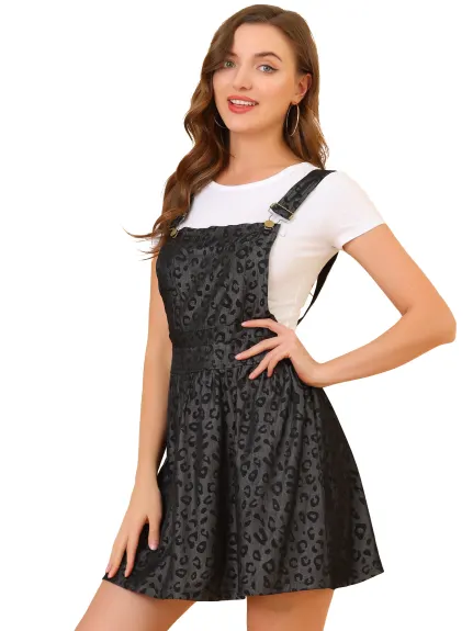 Allegra K- Adjustable Shoulder Straps Mini Overall Dress
