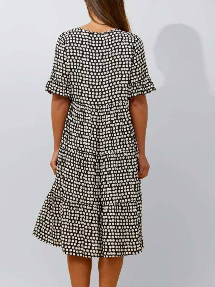 Vanessa Midi Dress A-Line Polka Dot Tiered Skirt