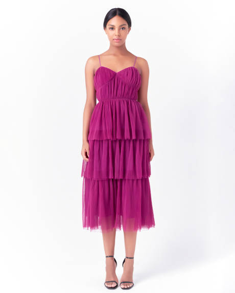 endless rose- Tulle Tiered Midi Dress