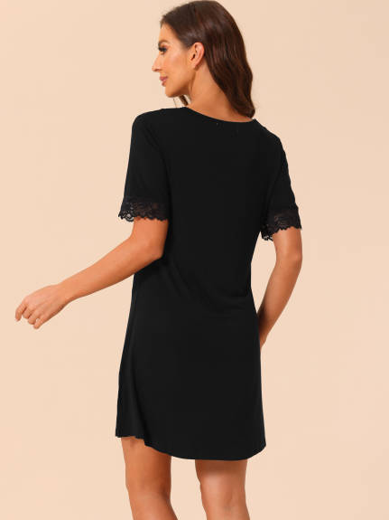 cheibear - V Neck Short Sleeves Lounge Nightgowns
