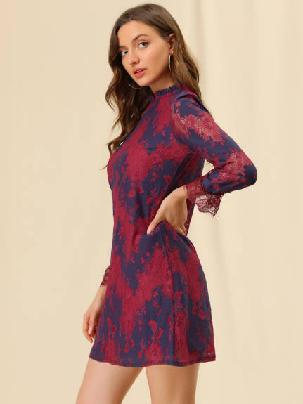Allegra K- Elegant Ruffle Floral Lace Dress