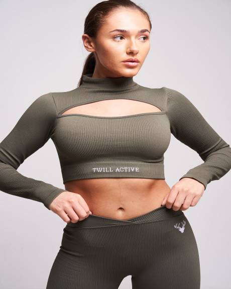 Twill Active - Vialla Recycled Rib High Neck Long Sleeve Crop Top - Petrol