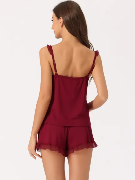 cheibear - Lace Trim Camisole Summer Pajama Set