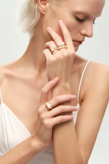 Classicharms-Bague avec perles serties de diamants