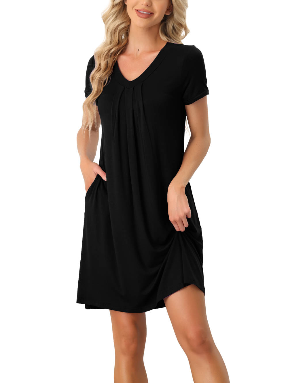 cheibear - Sleepwear V-Neck with Pockets Lounge Nightgown