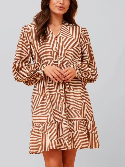 Annick - Sylvana Dress Long Puffy Sleeve Geo Print