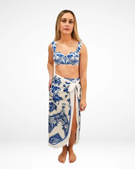 Urban Lux Grecian Print Two-Piece Swimsuit with Matching Sarong