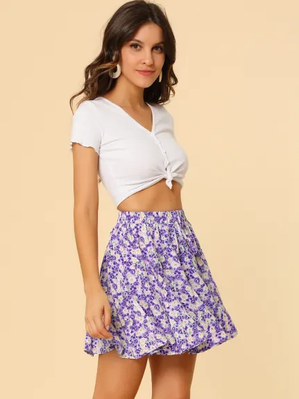 Allegra K- Mini-jupes plissées florales d'été à volants