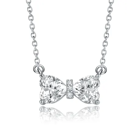 Stella Valentino Sterling Silver with 1.50ctw Lab Created Moissanite Bow-Tie Heart Pendant Layering Necklace