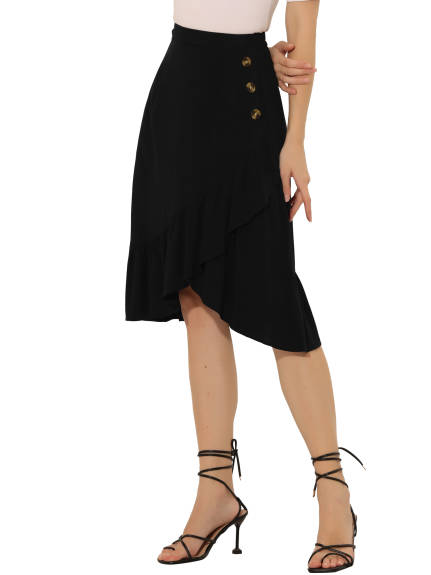 Allegra K- Women's High Waisted Asymmetrical Ruffle Hem Skirt