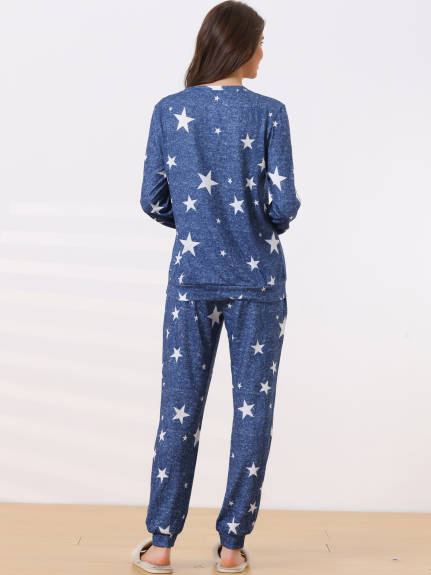 cheibear - Star Printed Kint Pajama Sets