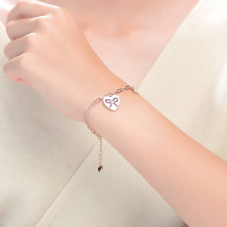 Bracelet réglable plaqué or rose 18 carats avec breloques cœur