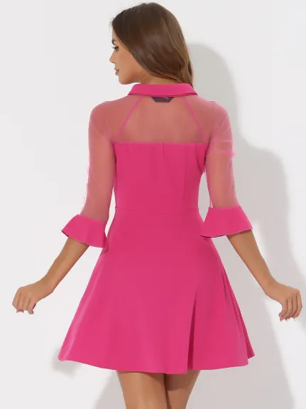 Allegra K- Mesh Sheer 3/4 Sleeves Keyhole A-Line Dress