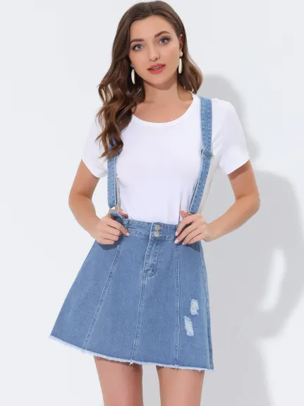 Allegra K- Denim Skirt Adjustable Strap Mini Suspender Jean Skirt