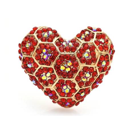 Goldtone & Red Crystal Honeycomb Heart Brooch- Don't AsK