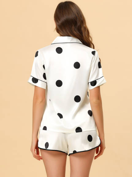 cheibear - Satin Polka Dots Cute Summer Pajamas Sets