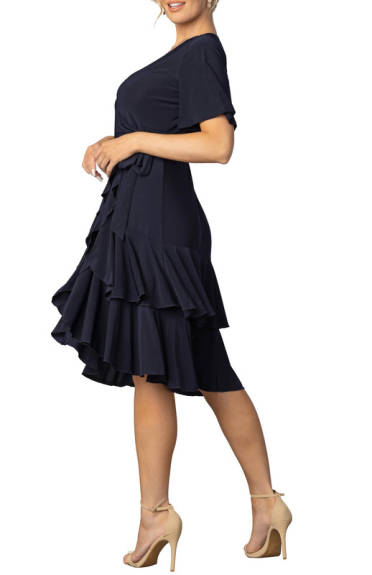 Kiyonna Miranda Double Ruffle Wrap Dress with Sleeves