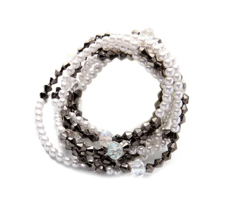 Long White Pearl and Black Crystal Beaded Necklace Bracelet - Don't AsK