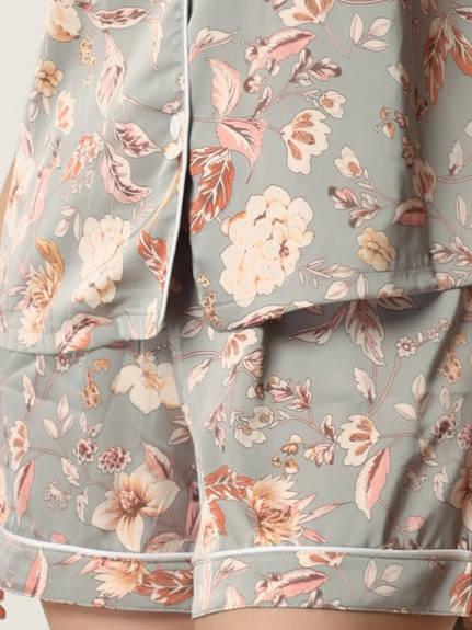 cheibear - Summer Button Down Hawaiian Floral Pajama Sets