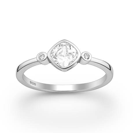 Sterling Silver Dainty CZ & Diamond Shaped Ring - Ag Sterling