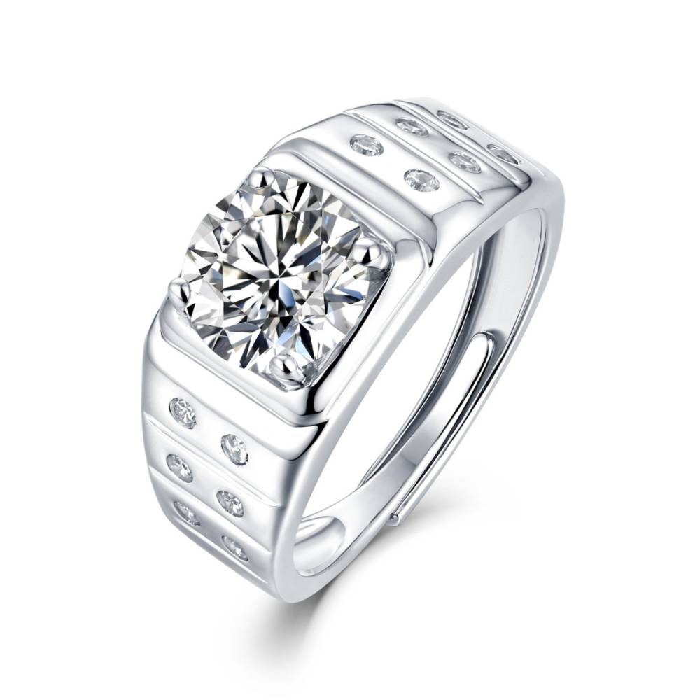 SV Sterling Silver 1.25ctw Lab Created Moissanite Solitaire Sides Anniversary Adjustable Ring