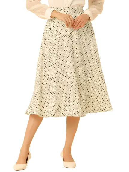 Allegra K- Polka Dots A-Line Midi Skirt