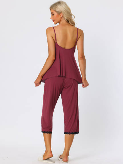 cheibear - Cami Top with Pants 2pcs Waffle Knit Pajama Set
