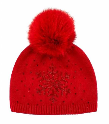 Mitchie's Matchings - Ht0088 - Crystal Snowflake Knit Hat W/ Fox Pom