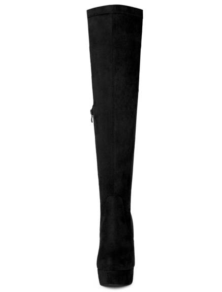 Allegra K- Bottes hauteur genou à talon bloc et plateforme