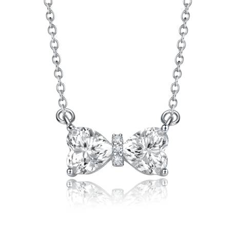 Stella Valentino Sterling Silver with 1.50ctw Lab Created Moissanite Bow-Tie Heart Pendant Layering Necklace