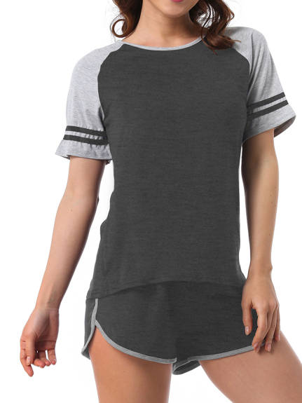 cheibear - 2pcs Pajama Set Short Sleeve T-Shirt and Shorts