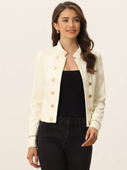 Allegra K- Stand Collar Front Button Decor Jacket