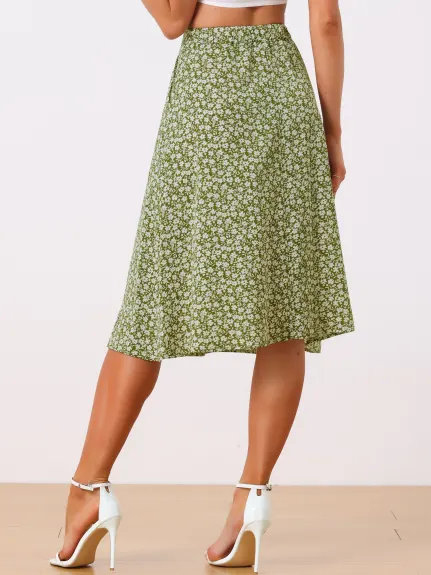 Allegra K- jupe Midi A-Line pour femme jupes Vintage en mousseline à imprimé Floral