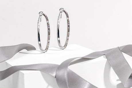 Crystal Pave Silk and Greige Mixed Colour Hoop Earrings by Callura