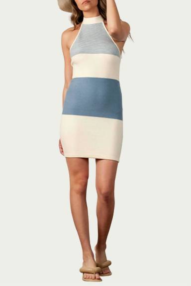 LUCCA - Candytuft Knitted Halterneck Mini Dress