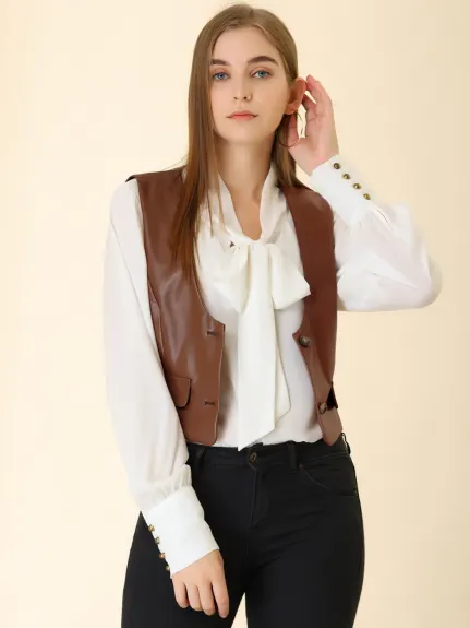 Allegra K- Steampunk Waistcoat PU Faux Leather Vest