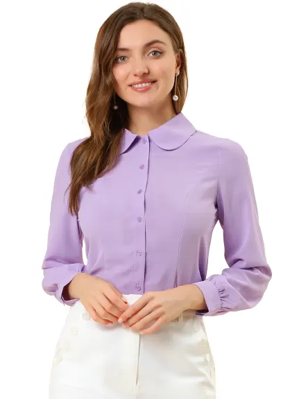 Allegra K- Peter Pan Collar Long Bishop Sleeve Blouse Shirt