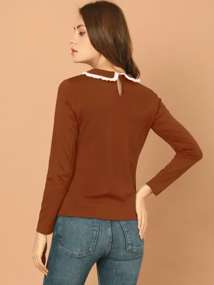 Allegra K- Peter Pan Collar Knit Long Sleeve Shirt Blouse