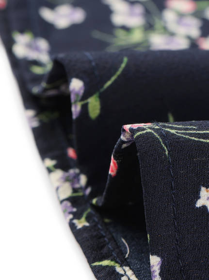 Allegra K- Elegant V-Neck Shirt Floral Faux Pocket Long Sleeve Blouse