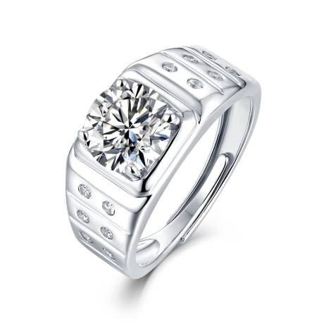 Stella Valentino Sterling Silver 1.25ctw Lab Created Moissanite Solitaire Sides Anniversary Adjustable Ring