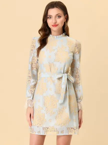 Allegra K- Elegant Ruffle Floral Lace Dress