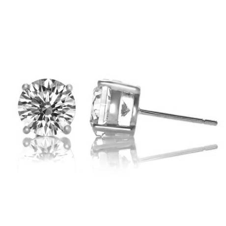 Genevive Sterling Silver White Gold Plated with Clear Cubic Zirconia Solitaire 5mm Stud Earrings