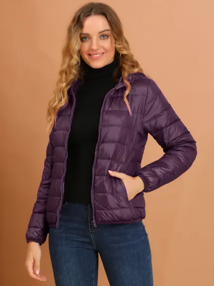 Allegra K- Hooded Zip Up Lightweight Packable Puffer Jacket